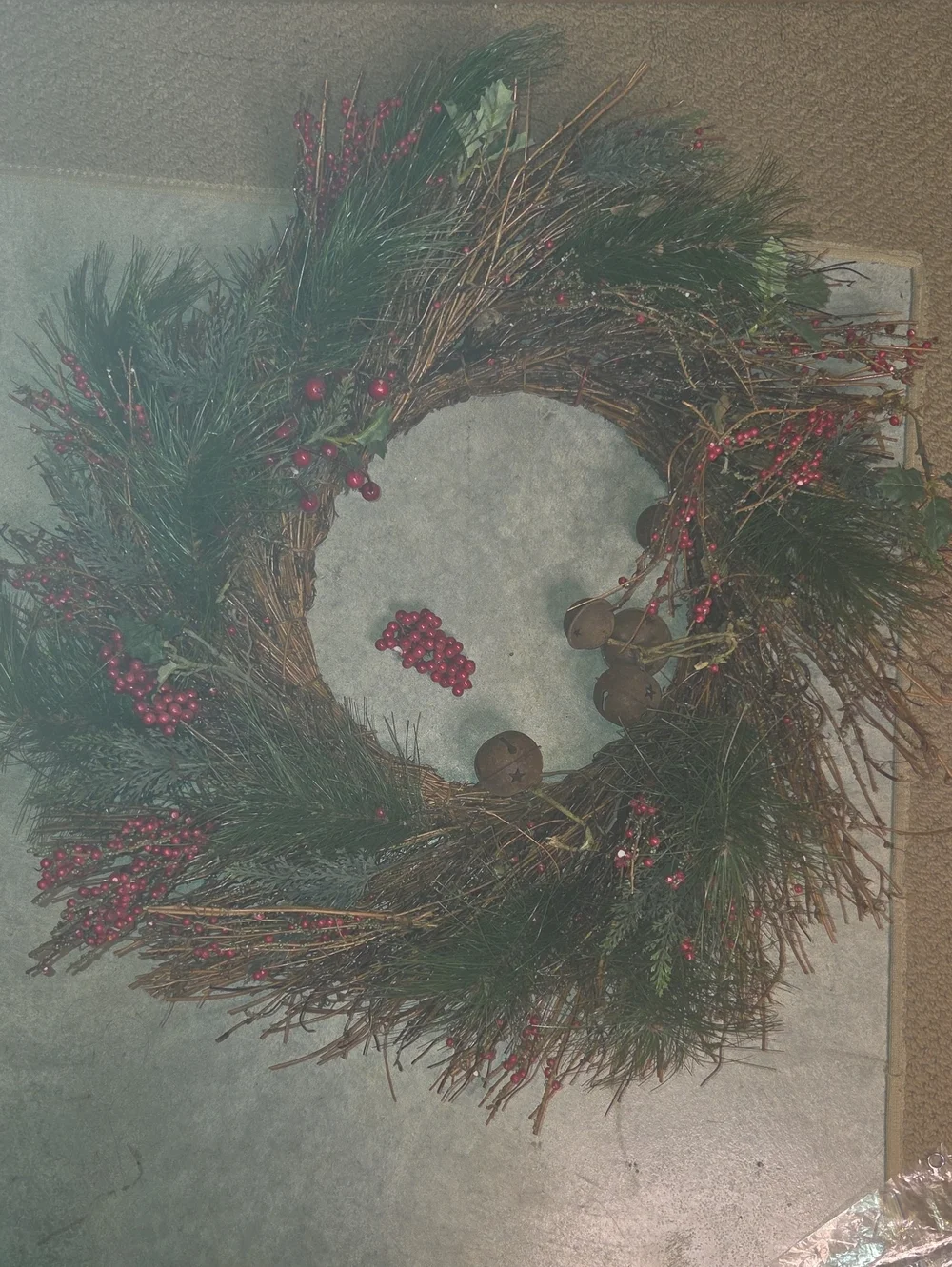 Festive Pine and Berry Holiday Wreath - Red Berries